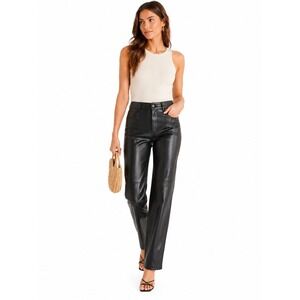Black Vegan Leather Pants Womens 4 High Rise Straight Leg Trouser